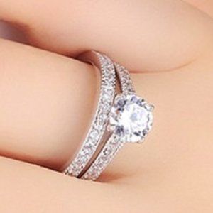 💎925 Silver Plated 2 PCs CZ Lovely Wedding Couple Ring, GPMB1397